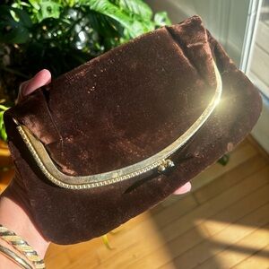 1950s Brown Velvet Clutch Bag
